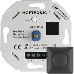 HOFTRONIC LED-Dimmer - 3-200 Watt - Geeignet für Phasenanschnitt - Universal - Inkl. schwarzem Rahmen und Drehknopf
