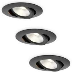 HOFTRONIC 3x Lugo LED Einbaustrahler - Schwarz - Dimmbar - 5 Watt 450 Lumen - 2700K Warmweißes Licht - Schwenkbar - IP65 - Für drinnen & draußen