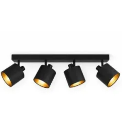 HOFTRONIC Jimmy LED-Deckenstrahler - 4 Spots - Neigbar - Drehbar - Schwarz/Gold - E14 Fassung - IP20