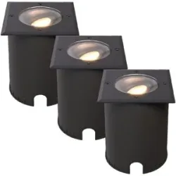 HOFTRONIC 3er Set Cody LED Bodeneinbaustrahler Schwarz - GU10 4,4 Watt 345 Lumen dimmbar - 2700K warmweiß - schwenkbar - Befahrbar - quadratisch - IP67 wasserdicht