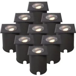 HOFTRONIC 9er Set Cody LED Bodeneinbaustrahler Schwarz - GU10 4,4 Watt 345 Lumen dimmbar - 2700K warmweiß - schwenkbar - Befahrbar - quadratisch - IP67 wasserdicht