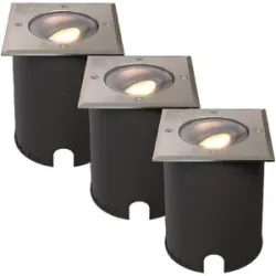 HOFTRONIC 3er Set Cody LED Bodeneinbaustrahler Edelstahl - GU10 4,4 Watt 345 Lumen dimmbar - 2700K warmweiß - schwenkbar - Befahrbar - quadratisch - IP67 wasserdicht