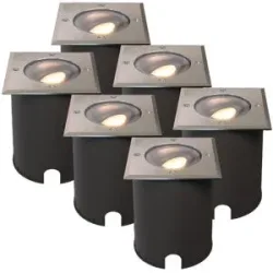 HOFTRONIC 6er Set Cody LED Bodeneinbaustrahler Edelstahl - GU10 4,4 Watt 345 Lumen dimmbar - 2700K warmweiß - schwenkbar - Befahrbar - quadratisch - IP67 wasserdicht