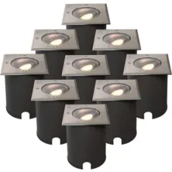 HOFTRONIC 9er Set Cody LED Bodeneinbaustrahler Edelstahl - GU10 4,4 Watt 345 Lumen dimmbar - 2700K warmweiß - schwenkbar - Befahrbar - quadratisch - IP67 wasserdicht