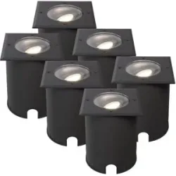HOFTRONIC 6er Set Cody LED Bodeneinbaustrahler Schwarz - GU10 4,5 Watt 345 Lumen dimmbar - 4000K neutralweiß - Schwenkbar - Befahrbar - quadratisch - IP67 wasserdicht