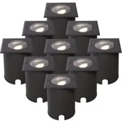 HOFTRONIC 9er Set Cody LED Bodeneinbaustrahler Schwarz - GU10 4,5 Watt 345 Lumen dimmbar - 4000K neutralweiß - Schwenkbar - Befahrbar - quadratisch - IP67 wasserdicht