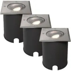 HOFTRONIC 3er Set Cody LED Bodeneinbaustrahler Edelstahl - GU10 4,5 Watt 345 Lumen dimmbar - 4000K neutralweiß - Schwenkbar - Befahrbar - quadratisch - IP67 wasserdicht