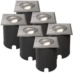 HOFTRONIC 6er Set Cody LED Bodeneinbaustrahler Edelstahl - GU10 4,5 Watt 345 Lumen dimmbar - 4000K neutralweiß - Schwenkbar - Befahrbar - quadratisch - IP67 wasserdicht