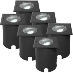 HOFTRONIC 6er Set Cody LED Bodeneinbaustrahler Schwarz - GU10 4,5 Watt 345 Lumen dimmbar - 6500K tageslichtweiß - Schwenkbar - Befahrbar - quadratisch - IP67 wasserdicht