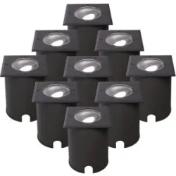 HOFTRONIC 9er Set Cody LED Bodeneinbaustrahler Schwarz - GU10 4,5 Watt 345 Lumen dimmbar - 6500K tageslichtweiß - Schwenkbar - Befahrbar - quadratisch - IP67 wasserdicht