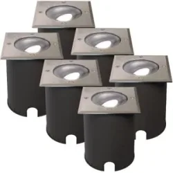 HOFTRONIC 6er Set Cody LED Bodeneinbaustrahler Edelstahl - GU10 4,5 Watt 345 Lumen dimmbar - 6500K tageslichtweiß - Schwenkbar - Befahrbar - quadratisch - IP67 wasserdicht