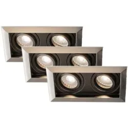 HOFTRONIC 3er-Set Durham - LED Einbaustrahler - Schwenkbar - 8 Watt 690 Lumen - 4000K neutralweiß - Doppelt - GU10 - Dimmbar - Rechteckig - IP20 für Innenbereich - Edelstahl