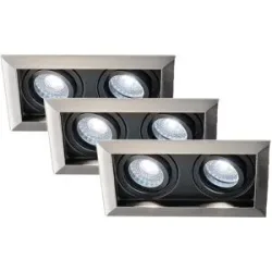HOFTRONIC 3er-Set Durham - LED Einbaustrahler - Schwenkbar - 8 Watt 690 Lumen - 6500K tageslichtweiß - Doppelt - GU10 - Dimmbar - Rechteckig - IP20 für Innenbereich - Edelstahl