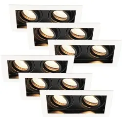 HOFTRONIC 6er-Set Durham - LED Einbaustrahler - Schwenkbar - 4 Watt 345 lumen - 2700K warmweiß - GU10 - Dimmbar - Viereckig - IP20 für Innenbereich - Weiß/Schwarz