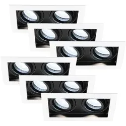 HOFTRONIC 6er-Set Durham - LED Einbaustrahler - Schwenkbar - 4 Watt 345 Lumen - 6500K tageslichtweiß - GU10 - Dimmbar - Viereckig - IP20 für Innenbereich - Weiß/Schwarz
