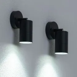 HOFTRONIC 2er Set Lago - LED Wandleuchten - 4 Watt 345 Lumen - 6500K tageslichtweiß - GU10 - Dimmbar - IP44 wasserdicht - Geeignet als Wandstrahler und Deckenstrahler - Für innen und außen - Schwarz
