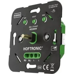 HOFTRONIC LED-Dimmer HD200W - 0,5-200 Watt - Geeignet für Phasenabschnitt (Fase Anschnitt) - 2-Draht-Dimmer - Einbaudimmer - Universal