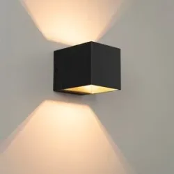 LUSENZ Fornax nero - Würfelförmige Up-and-Down-Wandleuchte mit mattschwarzer Beschichtung