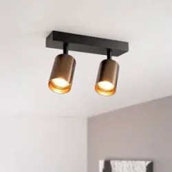 LUSENZ Taurus bronzo II - 2-flammiger Deckenstrahler mit kippbaren Spots aus gebürsteter Bronze und mattschwarzem Sockel