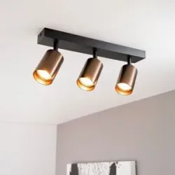 LUSENZ Taurus bronzo III - 3-flammiger Deckenstrahler mit kippbaren Spots aus gebürsteter Bronze und mattschwarzem Sockel
