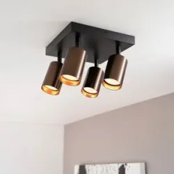 LUSENZ Taurus bronzo II II - Quadratischer 4-flammiger Deckenstrahler mit schwenkbaren Strahlern aus gebürsteter Bronze