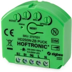HOFTRONIC WLAN Smart Zigbee Dimmer ? LED 0,5?250W ? Unterputz-Dimmer ? Phasenabschnitt ? Steuerung per Taster & App ? Kompatibel mit Alexa & Google Home ? Kein Neutralleiter Erforderlich ? Passend für jede Unterputzdose