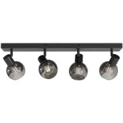 HOFTRONIC Glazura - LED-Deckenleuchte 4 Spots - Glaskugeln - Rauchglas - Schwarz - E14 Fassungen
