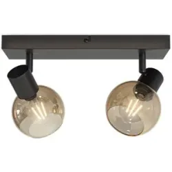 HOFTRONIC Glazura - LED-Deckenleuchte 2 Spots - Glaskugeln - Bernsteinfarbenes Glas - Schwarz - E14 Fassungen