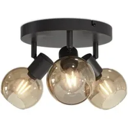 HOFTRONIC Glazura - LED-Deckenleuchte 3 Spots - Glaskugeln - Bernsteinfarbenes Glas - Schwarz - E14 Fassungen
