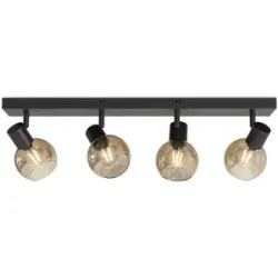 HOFTRONIC Glazura - LED-Deckenleuchte 4 Spots - Glaskugeln - Bernsteinfarbenes Glas - Schwarz - E14 Fassungen