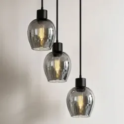 HOFTRONIC Zora - LED Hängelampe Rauchglas - 3 Lichtpunkte - E27 - Schwarz - IP20 - Hängelampe Glaskugeln