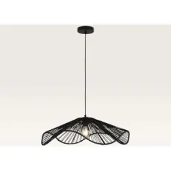 LUSENZ Pendelleuchte Avanta nero l - Schwarze Lampe aus geflochtenem Papierkabel - Ohne Leuchtmittel und für den Innenbereich