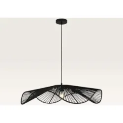 LUSENZ Pendelleuchte Avanta nero xl - Schwarze Lampe aus geflochtenem Papierkabel - Ohne Leuchtmittel und für den Innenbereich - Größeren Version