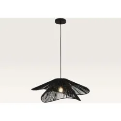 LUSENZ Pendelleuchte Avanta nero due - Schwarze Lampe aus geflochtenem Papierkabel - Ohne Leuchtmittel und für den Innenbereich - Zweilagig