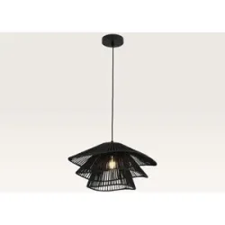 LUSENZ Pendelleuchte Avanta nero tre - Schwarze Lampe aus geflochtenem Papierkabel - Ohne Leuchtmittel und für den Innenbereich - Dreilagig
