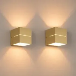 LUSENZ 2x Gemini oro - Würfelförmige Up-and-Down-Wandleuchte mit gebürsteter Goldbeschichtung