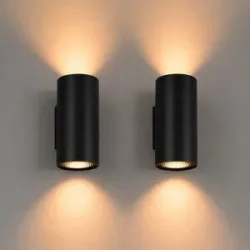 LUSENZ 2x Giove nova - Zylindrische Wandleuchte mit mattschwarzer Beschichtung - Up- und Downlight