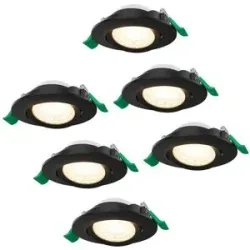 HOFTRONIC 6er Set Terni Dimmbarer LED-Einbaustrahler - 6 Watt 570 Lumen - Einstellbare CCT-Lichtfarbe 2700K/4000K/6000K - Geringe Einbautiefe 27mm - Rund - Kippbar - IP20 für Innen - Schwarz