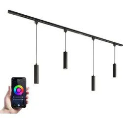 HOFTRONIC Taros LED Schienensysteme-Paket - Recht - 2x 1 m Schiene - 4 Pendelleuchte - Inkl. RGBWW GU10 - IP20 - Modular - 230 V