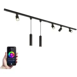 HOFTRONIC Taros LED Schienensysteme-Paket - Recht - 2x 1 m Schiene - 4 Schienenstrahler - 2 Pendelleuchte - Inkl. RGBWW GU10 - IP20 - modular - 230 V