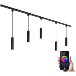 HOFTRONIC Taros LED Schienensysteme-Paket - Recht - 2x 1 m Schiene - 5 Pendelleuchte - Inkl. RGBWW GU10 - IP20 - Modular - 230 V
