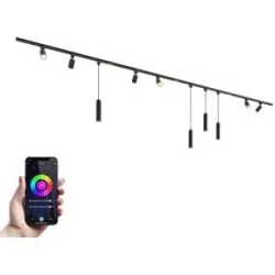 HOFTRONIC Taros LED Schienensysteme-Paket - Recht - 4x 1 m Schiene - 6 Schienenstrahler - 4 Pendelleuchte - Inkl. RGBWW GU10 - IP20 - Modular - 230V