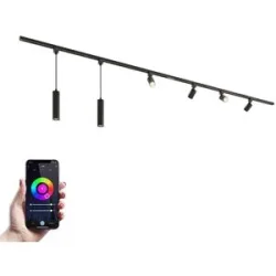HOFTRONIC Taros LED Schienensysteme-Paket - Recht - 2x 1,5 m Schiene - 4 Schienenstrahler - 2 Pendelleuchte - Inkl. RGBWW GU10 - IP20 - Modular - 230 V