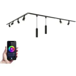 HOFTRONIC Taros LED Schienensysteme-Paket - L-Form - 4 x 1 m Schiene - 6 Schienenstrahler - 2 Pendelleuchte - Inkl. RGBWW GU10 - IP20 - modular - 230 V
