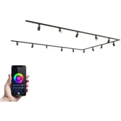 HOFTRONIC Taros LED Schienensysteme-Paket - U-Form - 4x 1,5 m Schiene - 2x 1 m Schiene - 14 Schienenstrahler - Inkl. RGBWW GU10 - IP20 - modular - 230 V
