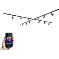HOFTRONIC Taros LED Schienensysteme-Paket - X-Form - 4x 1,5 m Schiene - 12 Schienenstrahler - Inkl. RGBWW GU10 - IP20 - modular - 230 V