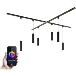 HOFTRONIC Taros LED Schienensysteme-Paket - X-Form - 4 x 1 m Schiene - 6 Pendelleuchte - Inkl. RGBWW GU10 - IP20 - modular - 230 V
