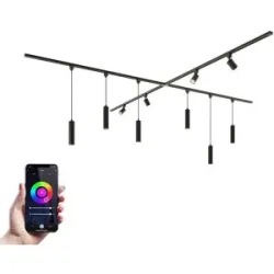 HOFTRONIC Taros LED Schienensysteme-Paket - X-Form - 4x 1,5 m Schiene - 4 Schienenstrahler - 6 Pendelleuchte - Inkl. RGBWW GU10 - IP20 - modular - 230 V