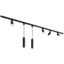 HOFTRONIC Taros LED Schienensysteme-Paket - Recht - 2x 1 m Schiene - 4 Schienenstrahler - 2 Pendelleuchte - Inkl. 2700K GU10 - IP20 - modular - 230 V