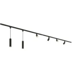HOFTRONIC Taros LED Schienensysteme-Paket - Recht - 2x 1,5 m Schiene - 4 Schienenstrahler - 2 Pendelleuchte - Inkl. 2700K GU10 - IP20 - Modular - 230 V